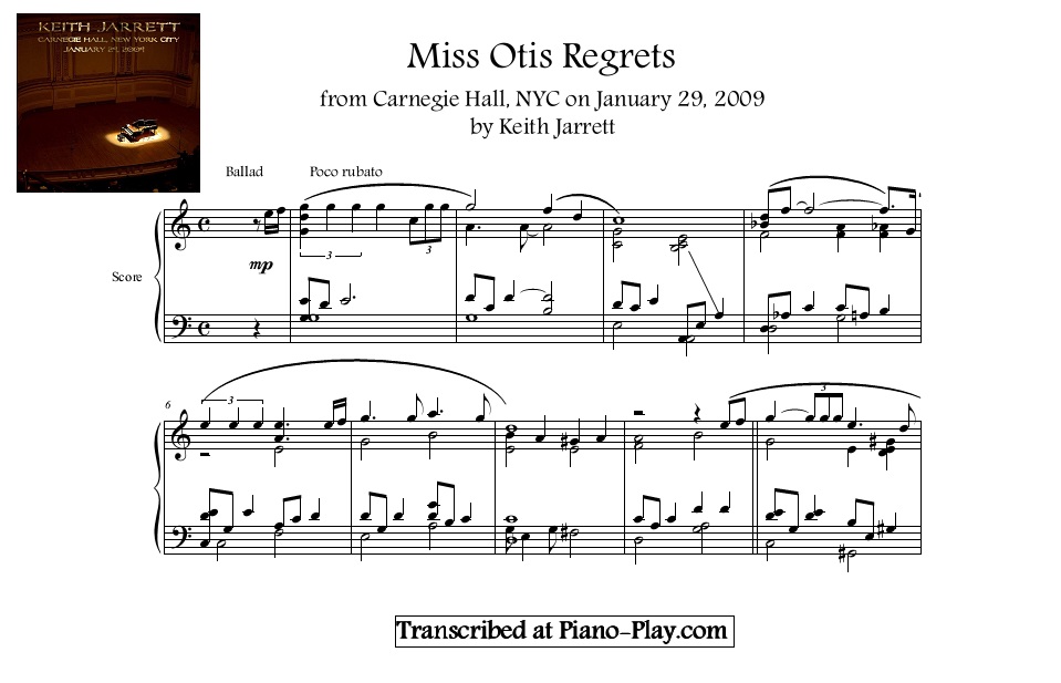 Miss Otis Regrets Keith Jarrett transcription